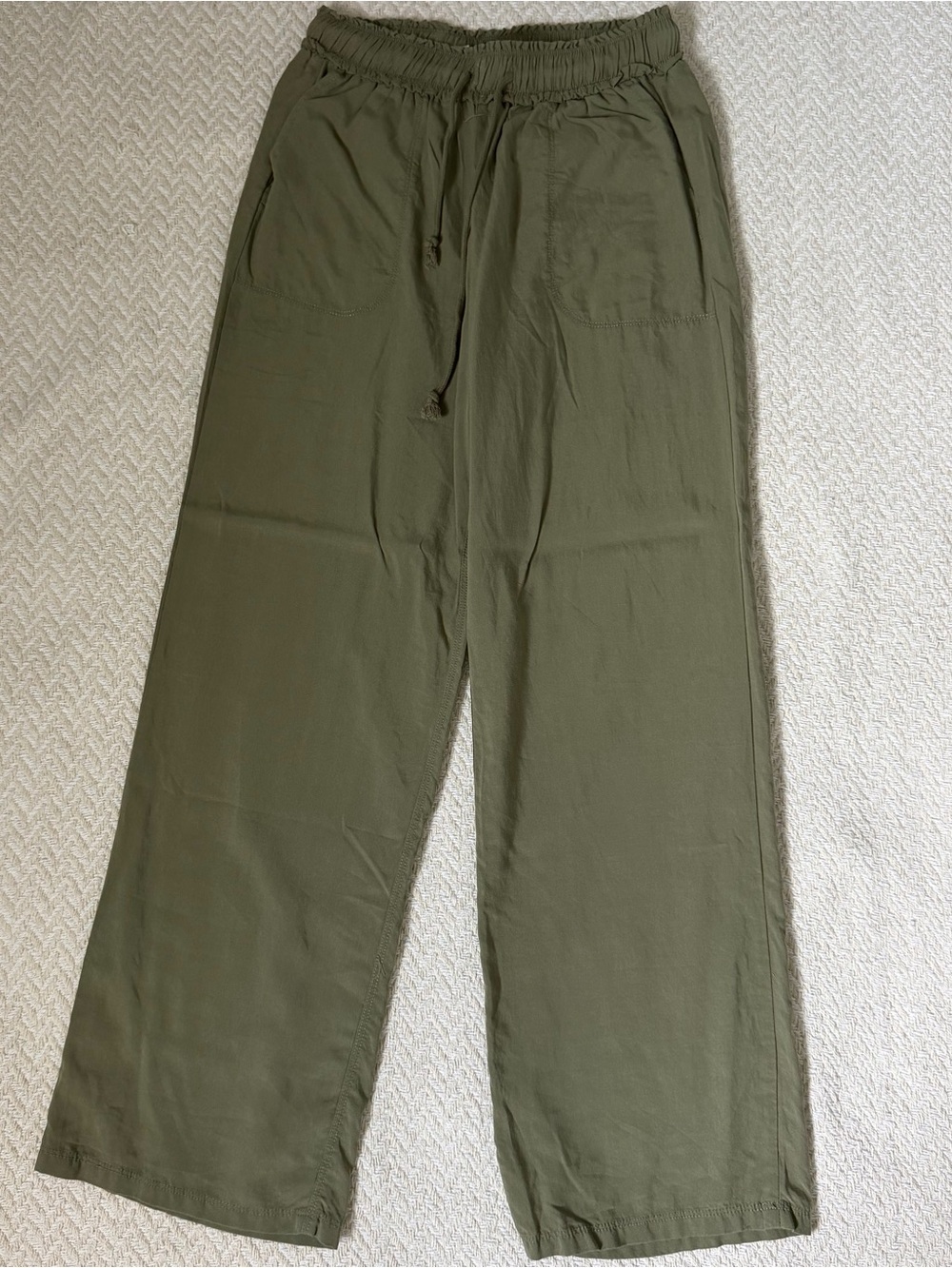 ELIE TAHARI Green Drawstring Waist Pants Straight Leg Slash Pockets Womens